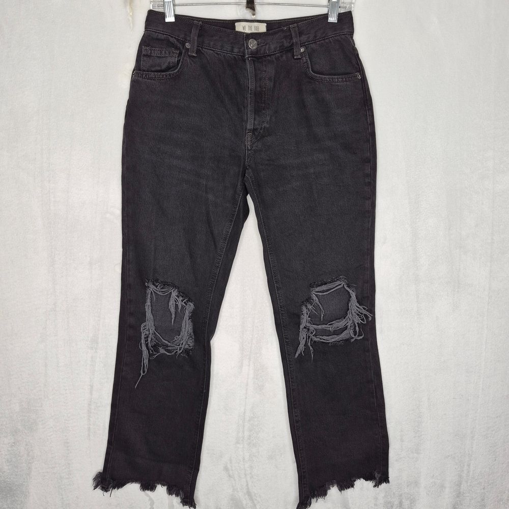 Free People We The Free Black Distressed Straight Leg Jeans Size 24
